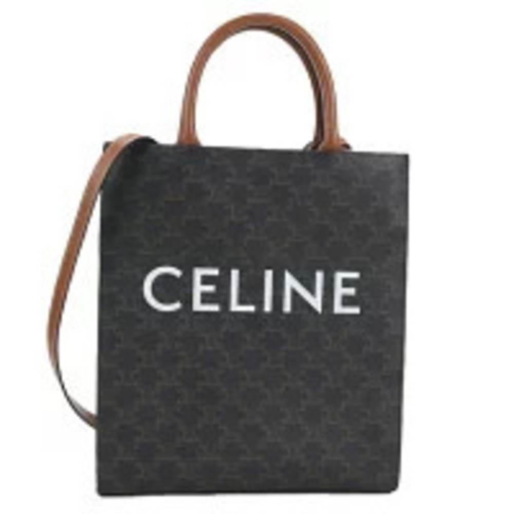 Celine Tote Bag Triomphe Canvas Vertical Cabas Brown Handbag